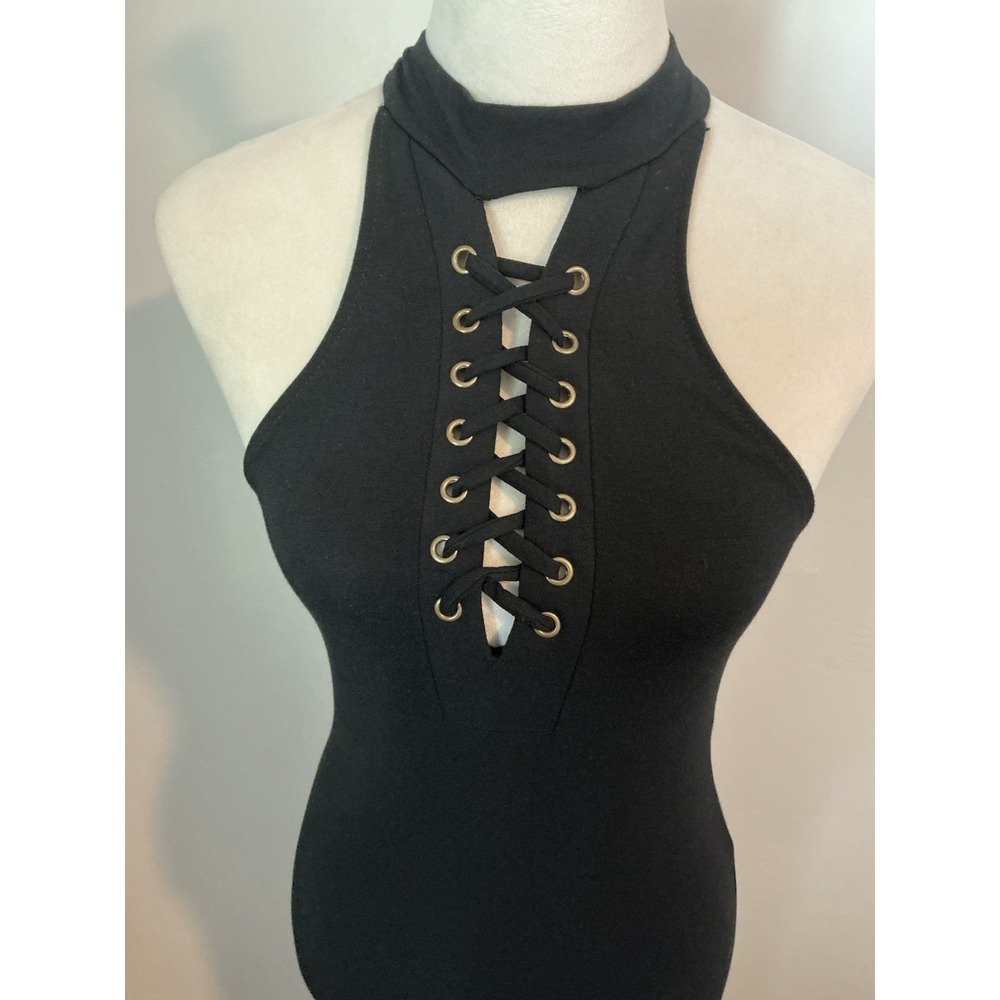 Heart & Hips Black Halter Neck Bodycon Dress Lace Detail M
